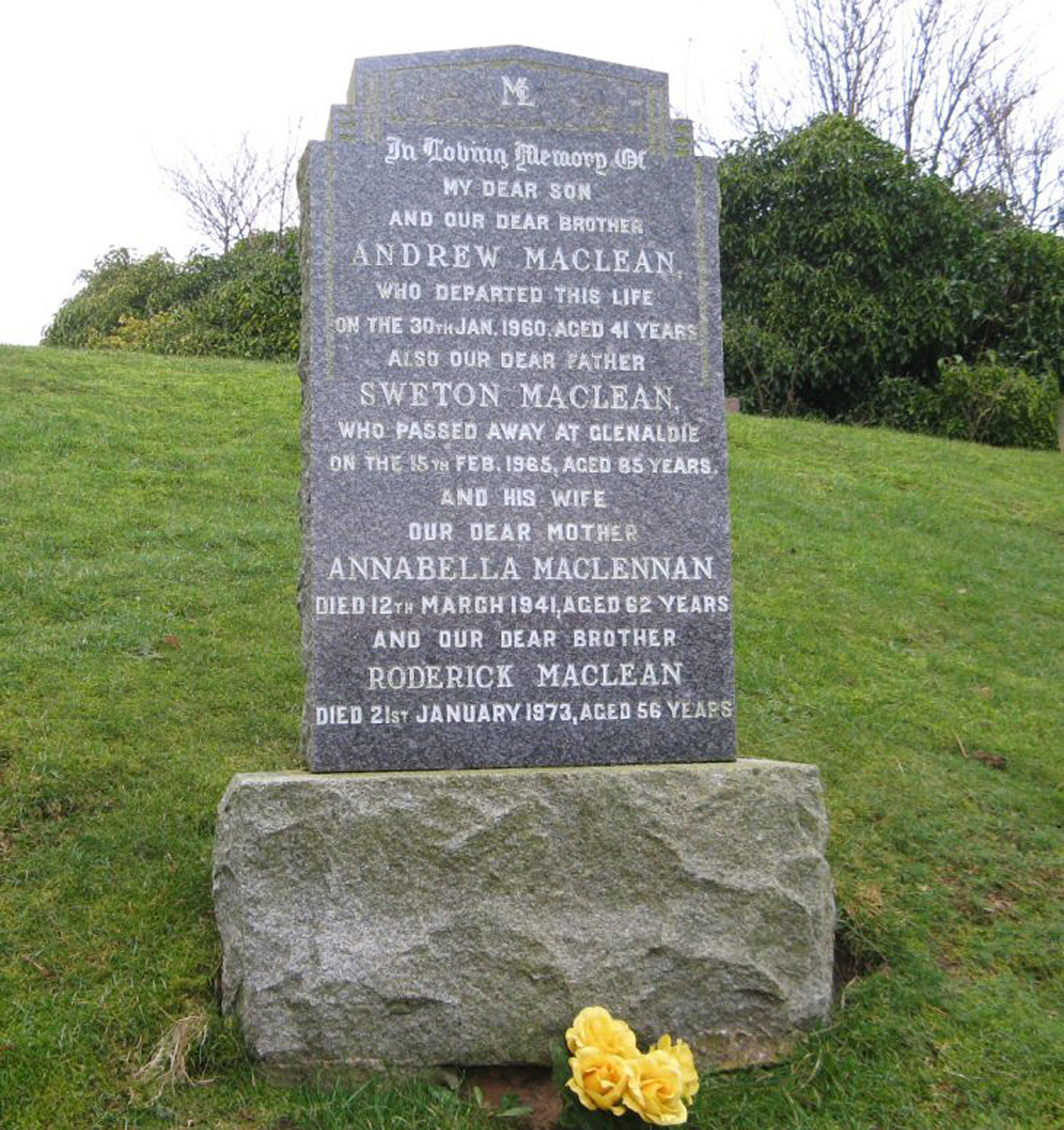 Photo of headstones/Annabella MacLean died 1941 MI Tain St Duthus